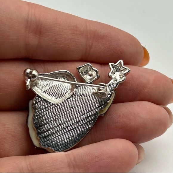 Small Silver Tone Angel Holding Shooting Star with Blue Sparkle Confetti Lucite - Picture 2 of 5